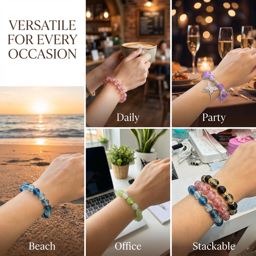 Bohemian/Minimalist Glass Bead Bracelets 9-Pack Bundle - Simple Colorful Stackable Wrist Accessories 7" for Women Girls Teens - Eco-Friendly Cute Fashion Bands for Daily Wear Office Party Gifts Birthday & Friendship