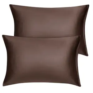 Unique Bargains Standard Satin Pillowcase with Zipper, Super Soft and Luxury, Silky Pillow Cases Covers Set of 2, 21"x27", Brown
