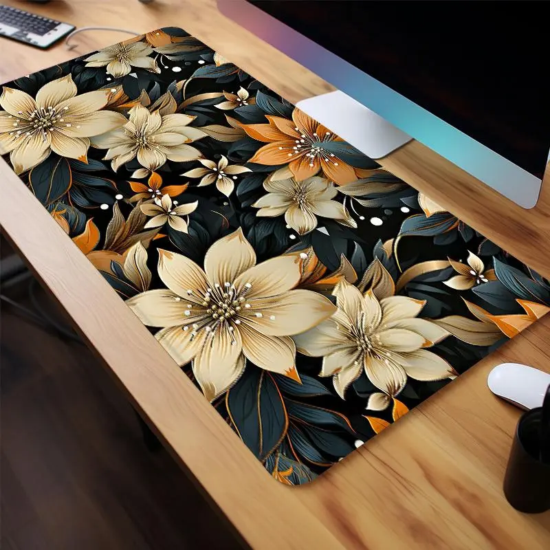 Floral Pattern Mouse Pad, 1 Count Rectangle Gaming Mouse Pad, Non-Slip Rubber Base & Stitched Edge Desk Pad for Laptop PC Computer, Office Desk Accessories, Desk Accessories Decor