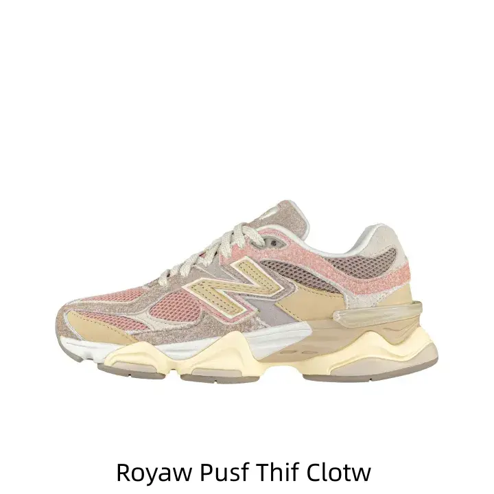 Pastel Blush Pink Beige Taupe Suede Mesh Chunky Dad Collectible Sneakers Warm Cream Contrast Side Logo Sculpted Pale Yellow Multi-layer Midsole Soft Earthy Pastel Retro Street Hobby Display Lifestyle Footwear