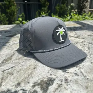 Gray Pickleball Palm Tree Rope Snapback Hat with Perforated Design and Adjustable Strap for Comfort