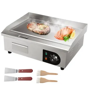 Commercial Electric Griddle, 21", 1600W Countertop Flat Top Grill, Stainless Steel Teppanyaki Grill with Non Stick Iron Cooking Plate, 122-572℉ Adjustable Temp Control 2 Shovels & Brushes, 110V