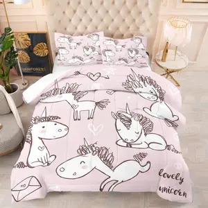 Cute Cartoon Unicorn Comforter Set, Decorative Bedding for Kids and Teens, Girls' Dormitory, 2/3pcs, Adorable Design