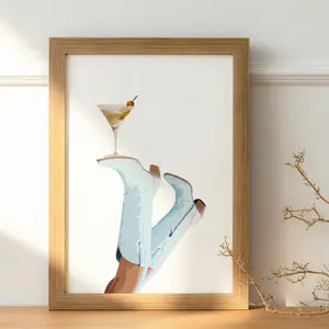 Light Blue Cowgirl Martini, Coquette Poster No Frame,Dry Martini Print,Rodeo Poster, Preppy Western Wall Art, Cowgirl Boots, Bottoms Up