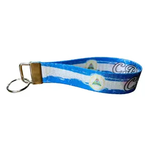 Personalized Nicaragua Artistic Flag Keychain - Customized Name Nylon Key Fob - Custom Fabric Wristlet
