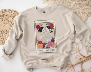 Lesbian Skeleton Couple Sweater, Lesbian Pride, The Lovers Tarot Sweatshirt, Lesbian Valentines, Wlw Clothing, Vintage Tarot Shirt Classic Cotton