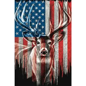 1PCS American Flag Deer Diamond Painting Kit DIY Rhinestone Embroidery Art Home Decor Craft Gift for Adu