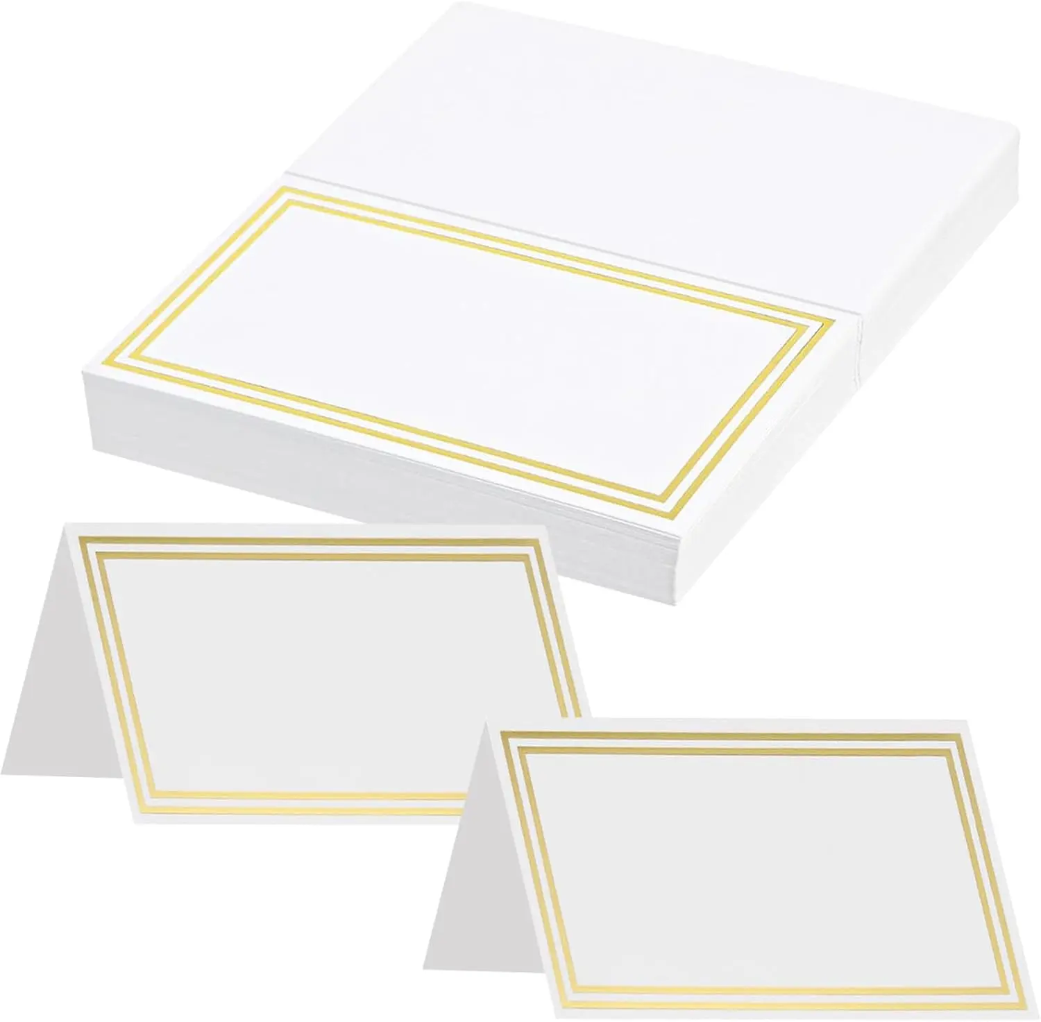 50 Pcs Premium Place Cards – 2"×3.5" Double Gold Foil Border Seating Cards, Tent Cards for Weddings, Dinner Party, Banquet, Bridal Shower, Cardstock Table Name Cards