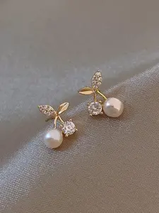 Charming Cherry Imitation Pearl Stud Earrings for Women, Casual Minimalist Design Ear Studs, Everyday Fashion Accessories for All Occasions, Fashionable Jewelry, Elegant Minimalist Earrings