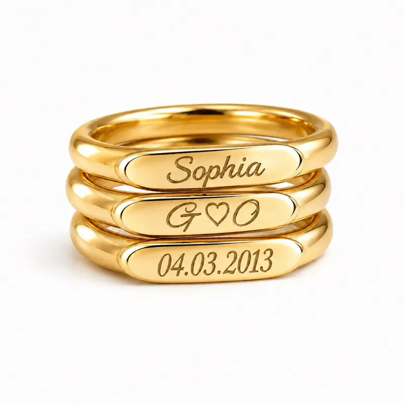 Personalized Name, Date, Initial Ring for Women, Custom Engraved Gold & Silver Ring, Minimalist Signet Ring, Custom Date Ring, Promise Ring, Gift for Her