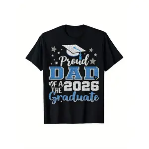 t shirt meme Men's & Proud Dad of a 2026 Graduate T-Shirt - Class of 2026 Graduation Gift for Dad, Husband, Family - Short Sleeve Crewneck Cotton Shirt with Diploma & Design, Comfortable Casual Fit, Year-Round Wear (Black)