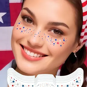 6pcs Independence Day Freckle Face Tattoos, Silver Color Glitter, Blue Stars, Waterproof Temporary Makeup Stickers for 4th of July, Party & Festival