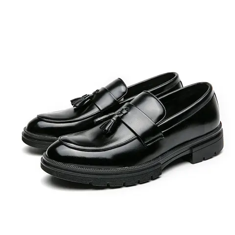 Men's Low Top Minimalist Leather Slip-on Loafers - Tassel Decor, Round Toe, Chic Korean Elegant Design, Business Temperament, Rubber Sole, Casual Daily Summer Footwear, Mens Gifts (Brown, Black)