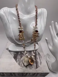 i-35: Mother of Pearl Shell Heart and Copper Necklace