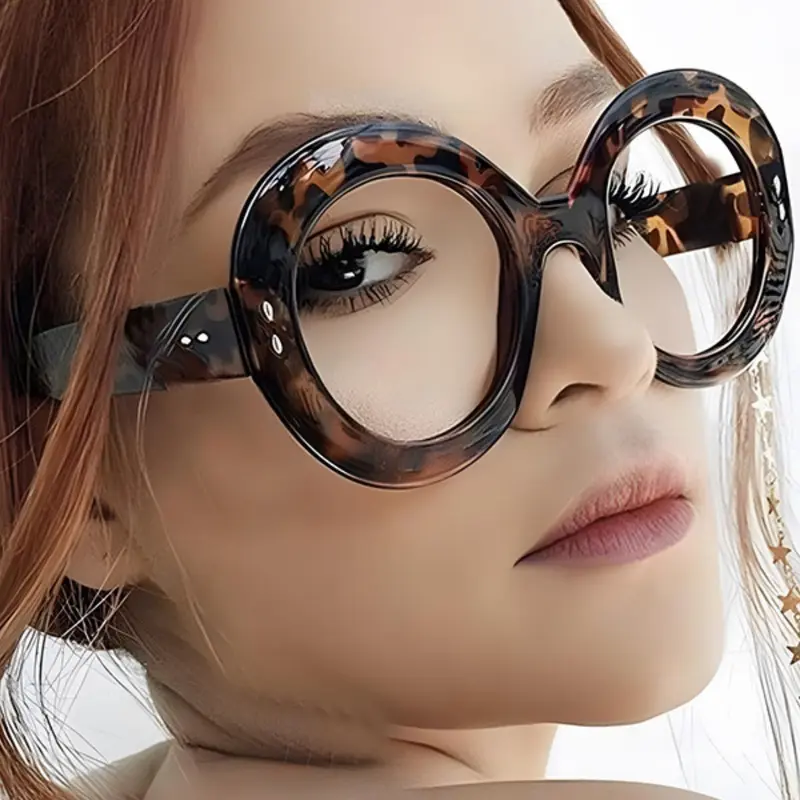 Women's Leopard Print Large Frame Eyeglasses, Trendy Casual Eyeglasses for Everyday Use, Fashion Accessories for Outdoor Activities, Leopard Pattern Eyeglasses, Trendy Casual Frames