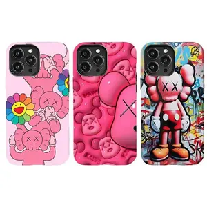 KAWS pink-themed trendy phone case with street graffiti design, suitable for iPhone 17-12 Pro Max/Plus