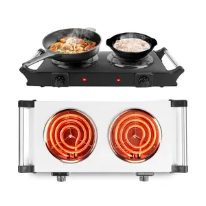 2000W Portable Electric Dual Burner Hot Plate - 5 Temperature Adjustments, Countertop & RV Use with Handles