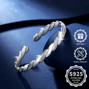 Elegant 925 Sterling Silver Twist Ladies' Bracelet, Hypo-Allergy Jewelry with Adjustable Opening Design, Perfect for Daily Party Wear Festival Perfect Gift