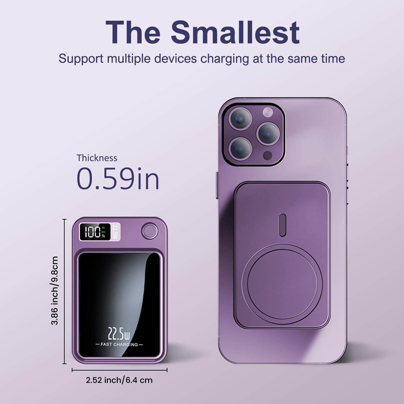 Digital Power Display 10000 mAh Wireless Magnetic Power Bank for iPhone & Android Phones, Compact and Portable Charger Chargeable Smartphone Battery