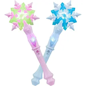 KingGlee Light Up Snowflake Wand with Music, Motion Sensitive Magic Princess Toy Wands for Kids Girls Birthday Roleplay Party Favor 2 Pack, Blue & Pink