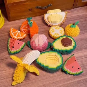 Dynamic Building Blocks Fruit Toys, Assembly Kit for Peach Watermelon Banana Shapes, DIY Creative Easter Christmas Gift
