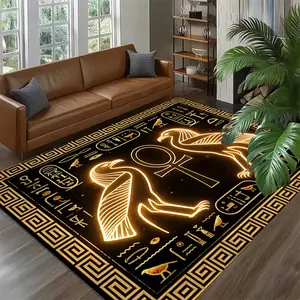 Best-selling large flannel carpet with ancient Egyptian mythology pattern for living room, hallway, bedroom, and game room modern home decoration.