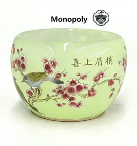 Handmade Light Green Glaze Magpie & Plum Blossom Jianzhan Tea Cup, Luxury Glass Gongfu Tea Master Cup, Chinese Auspicious Tea Ware LLL0001