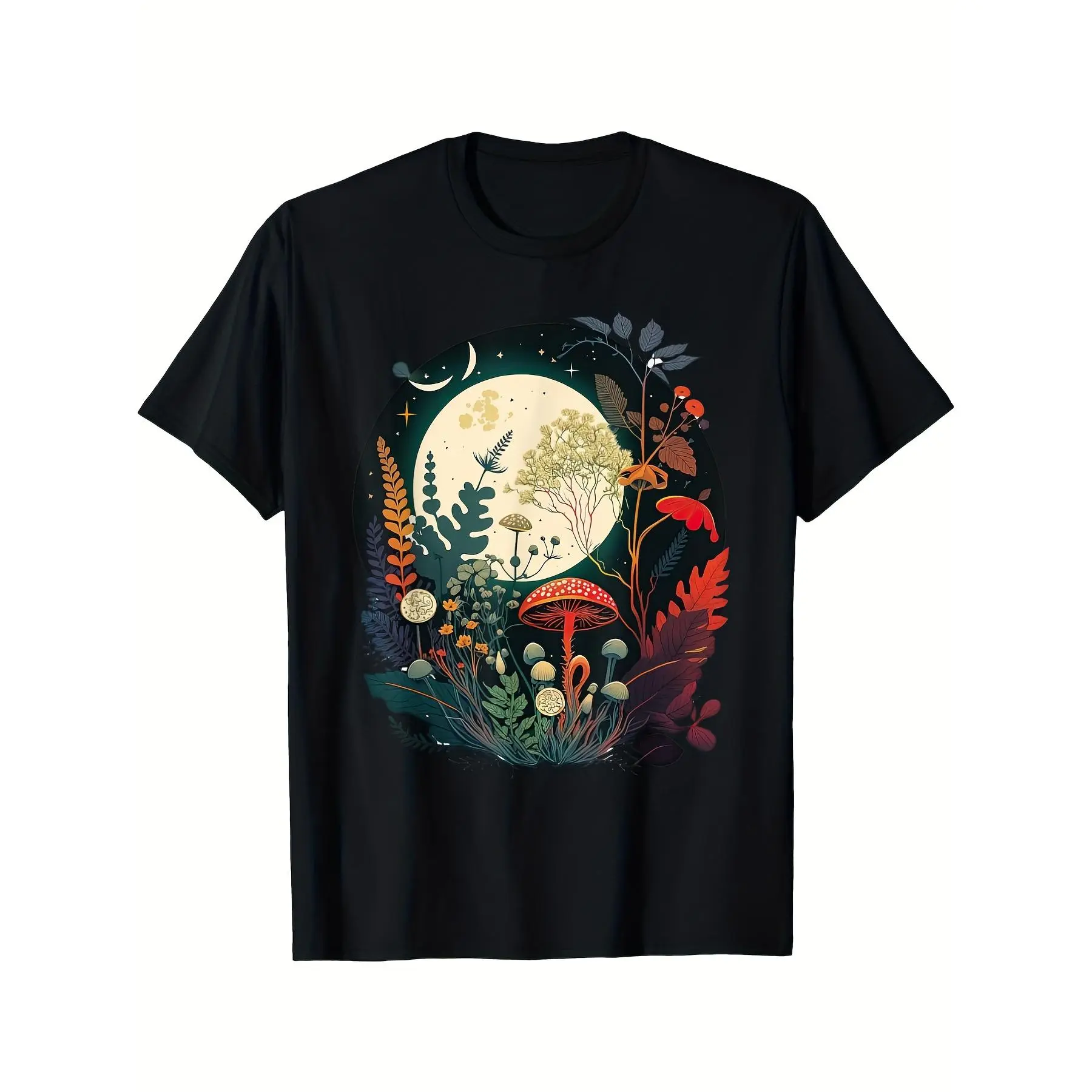 GGOR Men' Goblincore & Dark Cottagecore T-Shirt - Retro Mushroom Print Round Neck Tee Suitable for - Casual Wear, Themed Events & Everyday Outfits - Machine Washable Apparel for Goblincore Aesthetic Style