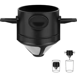 Pour Over Coffee Maker With Portable Stainless Steel Reusable Coffee Filter, Mini Collapsible Paperless Single Serve 1 Cup Coffee Dripper Cup Easy To Clean For Travel Camping