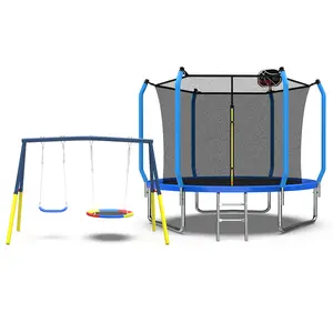 Mersco 8FT Trampoline with Enclosure Net,Swing Set, Outdoor Trampoline with Basketball Hoop for Kid,1320 LBS Trampoline with Swing Set for Backyard,Birthday & Holiday Gifts for Kids,Blue,dearsforyoudays
