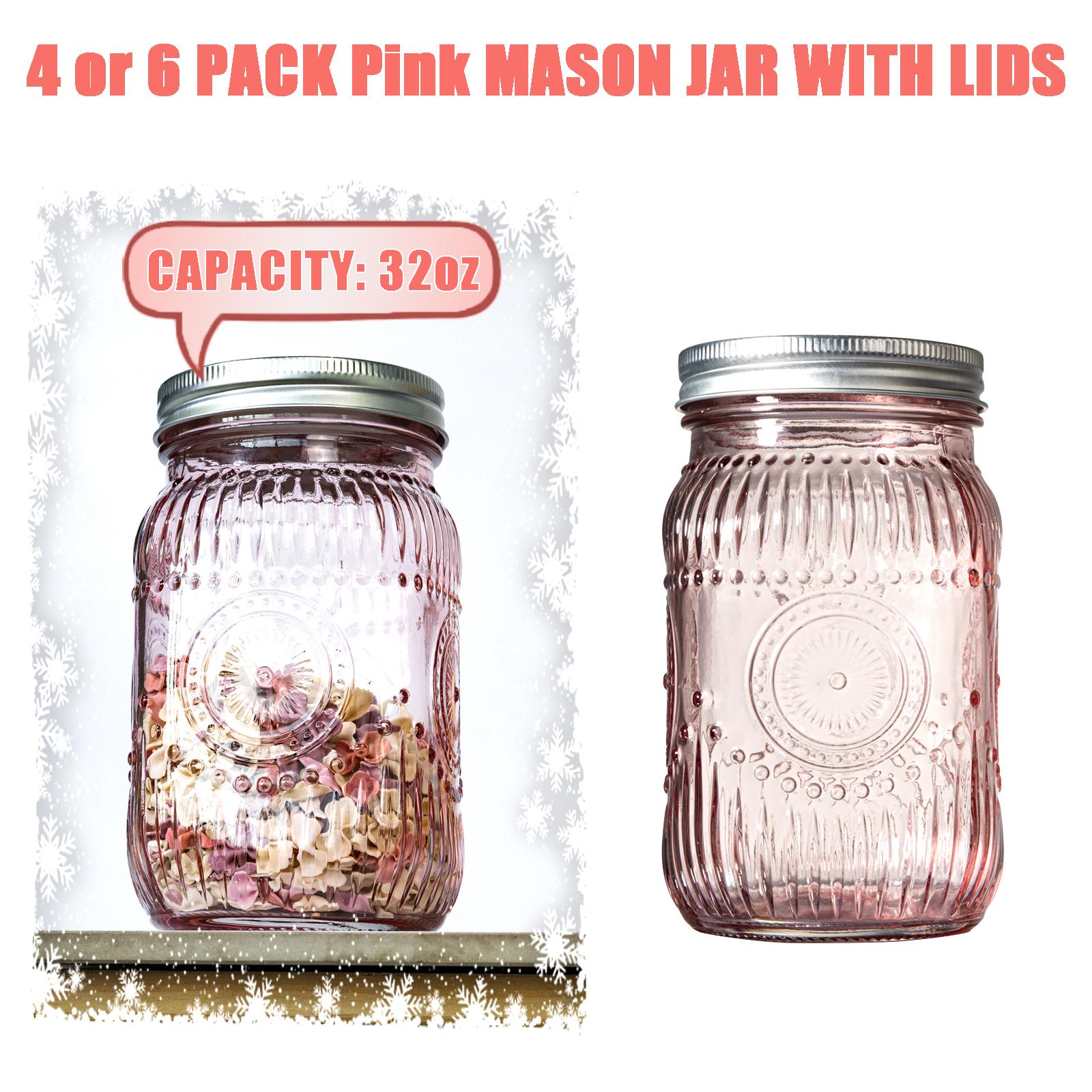 4/6 Pack 32 oz Sunflower Print Clear/ Blue/ Green/ Pink Wide Mouth Mason Jars for Preserving,Jam,Honey for Storing All kinds of Food 4/6 Pack 32 oz Sunflower Print Clear/ Blue/ Green/ Pink Wide Mouth Mason Jars for Preserving,Jam,Honey for Storing All kinds of Food