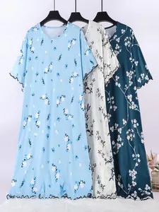 3-Pack Summer Short Sleeve Sleepwear, Loose Fit Floral Print Pajamas, Comfortable Casual Home Wear, Elderly & Mom