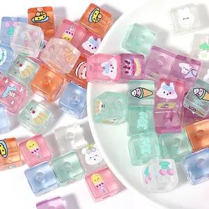 10Pcs/Lot 13mm Acrylic Beads Square Printed Large Hole Beads Loose Beads For DIY Bracelet Necklace Jewelry Making Accessories