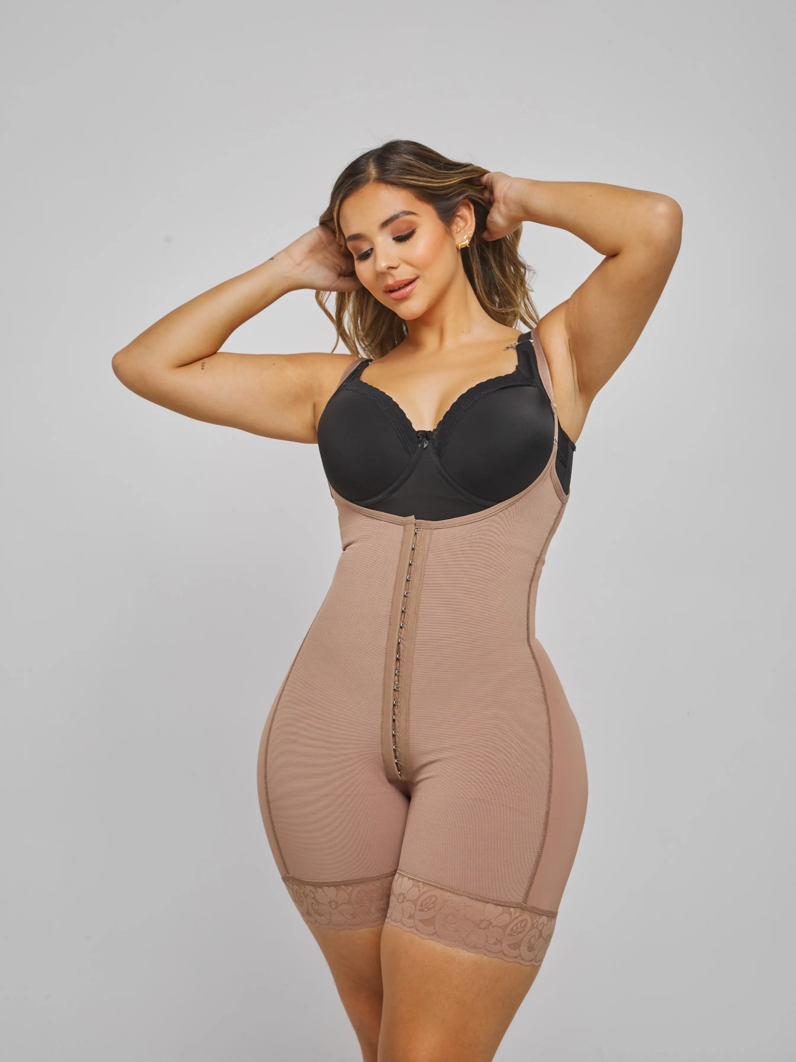 LIANA FASHION Women's High Waist Shaping Knickers, Body Sculpting Belt with Tummy Control and Butt Lifter, Solid Slimming Boyshorts with Lace, Zipper & Silicone Bands, Adjustable Strap, Basic, Compression, Hand Wash Only