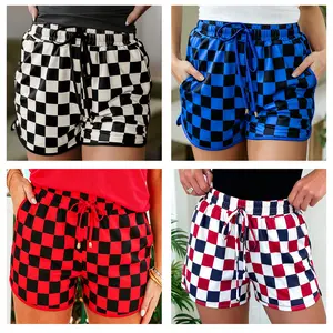 Znacicc Women's Patriotic Checkered Drawstring Elastic Waist Casual Shorts Perfect for 4th of July Beach Days Patriotic Events Easy to Pair with Crop Tops Womenswear Bottom