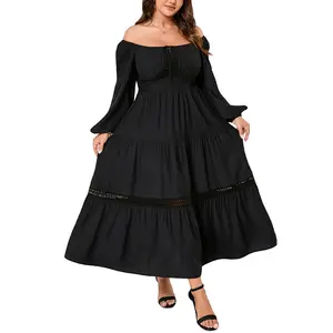 EYWOL Womens Plus Size Maxi Dress with Long Puff Sleeve Ruffle Wedding Guest Evening Party Dress in Elegant Lace