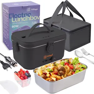 80W Electric Lunch Box Leakproof 1.5L 1.8L Car Portable Food Heater With Cutlery Bag For Office Workers Students Outdoor Trip