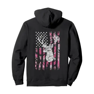 Distressed Deer Hunting Pink Camouflage Hoodie With Back Print And Front Pouch Pocket For Men And Women Perfect For Casual Outdoor Activities