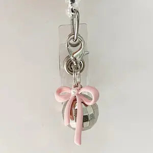 Pink Bow Blue Bow Purple Bow Yellow Bow Coquette Mini Disco Ball Badge Reel Charm, BADGE REEL NOT INCLUDED