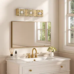 Tribesigns Vanity Light Fixture with Crystal Glass Shades, Gold Finish, 3-Step CCT Selectable (3000K/4000K/5000K), E26 Base, Corded Electric, Farmhouse Style