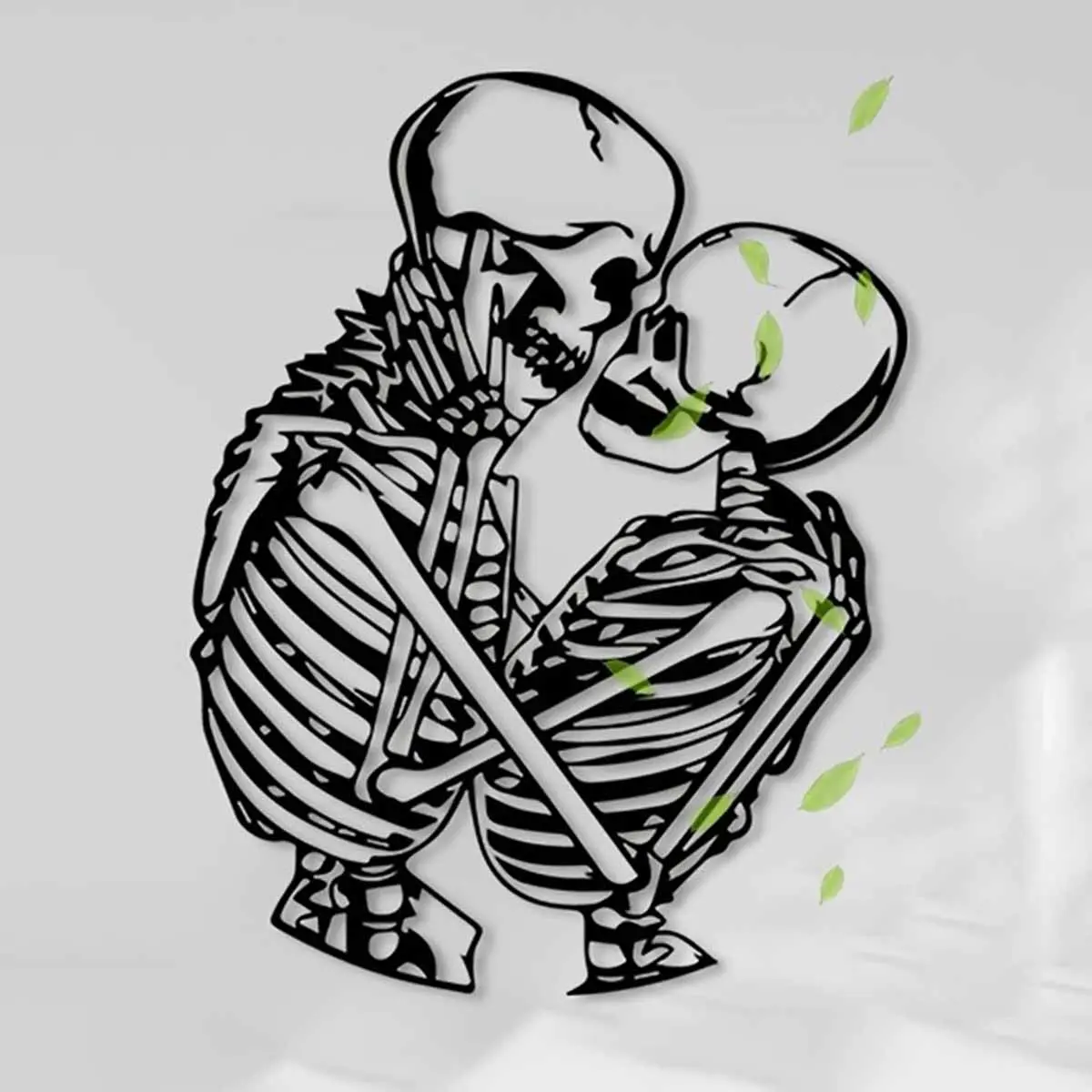 Gothic Romantic Skeleton Couple Metal Wall Decor, Embrace Design with Floral Accents, Perfect for Halloween Wedding Cemetery Decoration