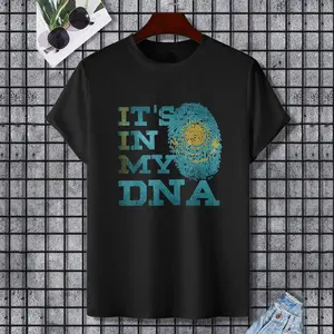 It's In My DNA Kazakh T-Shirt Heritage Kazakhstan Flag Gifts, 100% Cotton, Single Side Printed, Black Short Sleeve T-shirt, Gift for Family Friends, S-XXXL, 1 pc, Fabric Weight 180g