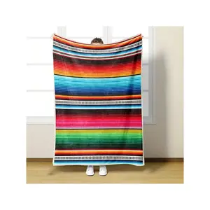 Vibrant Multicolor Striped Serape - Inspired Plush Blanket | Cozy & Stylish Home Decor Throw