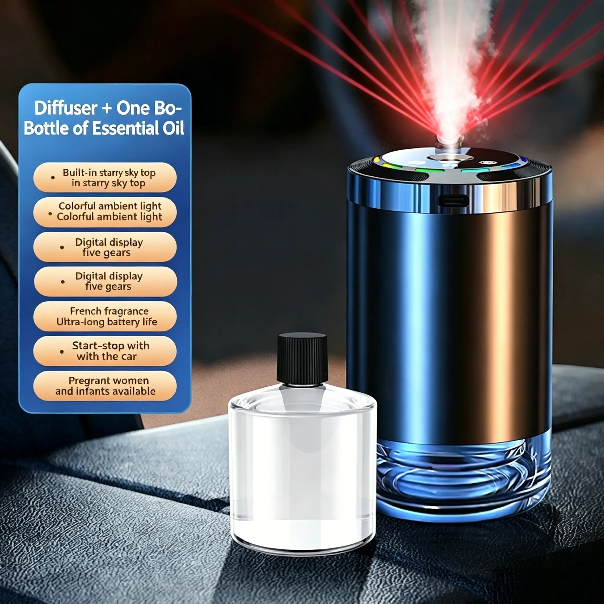 AI Smart Car Aromatherapy Machine, Car Aroma Diffuser, Car Humidifier, High-end Car Ornament, Romantic Star Sky Roof, Car Perfume & Ambient Light, Rechargeable Car Diffuser