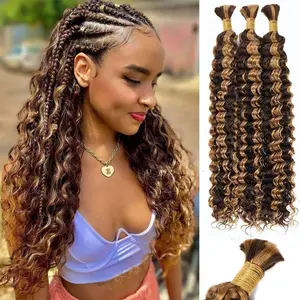 OQ HAIR Highlight Ombre Color Deep Wave Bulk 100% Human Hair For Braiding Virgin No Weft Extensions 3/5 Packs