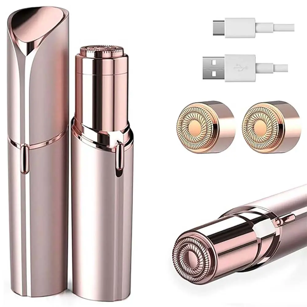 Electric Hair Removal Tool, Portable Rechargeable with 2 Replacement Heads, Facial Hair Remover for Women, Painless Precision Cordless Shaver, Personal Care Appliance