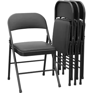 4 Pack Folding Chairs with Padded Cushions, Padded Foldable Chair Set for 4 Hold Up to 350 Pounds, Portable Black Folding Chair Suitable for Dining Room, Home Office, Indoor & Outdoor Events,Black