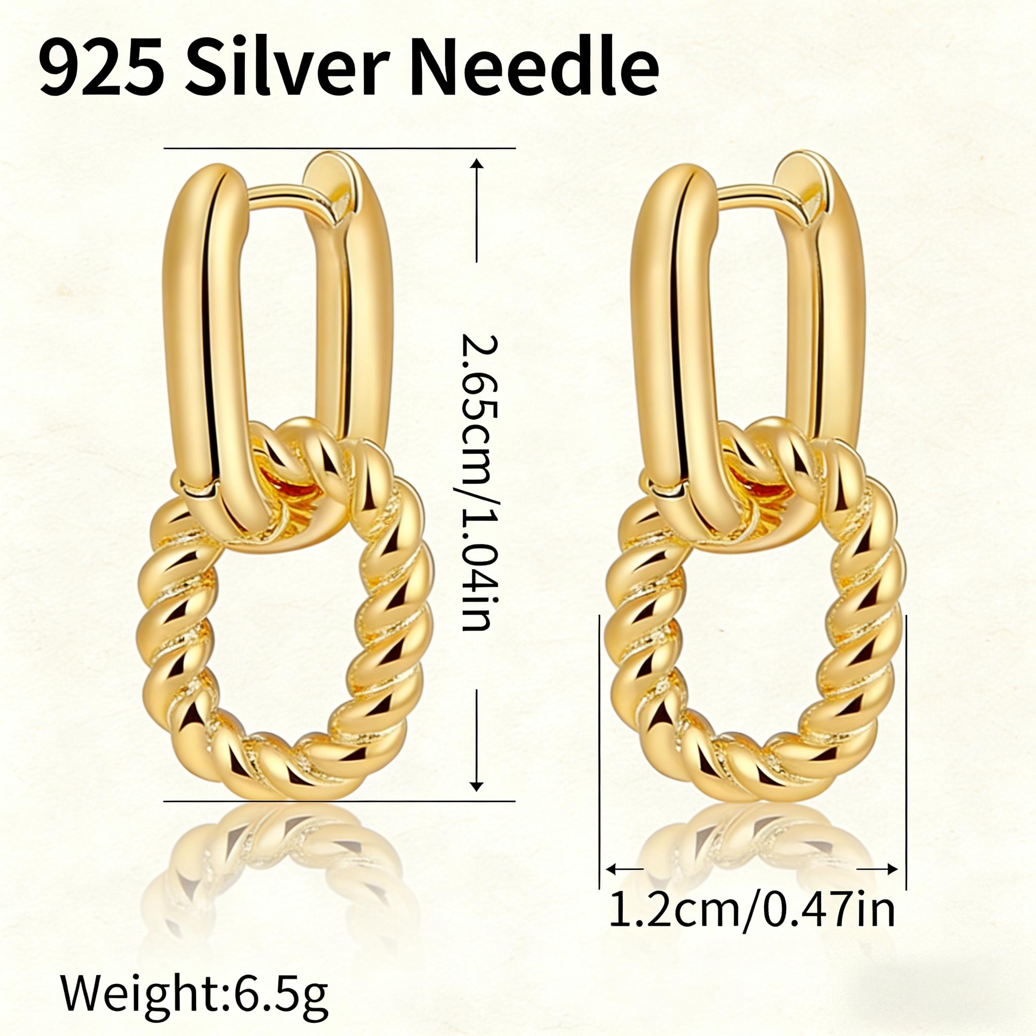 Gold Twisted Chain Link Earrings, Hypoallergenic 925 Silver Post, 18K Gold Plated Dangle Earrings, Vintage French Style, Waterproof Tarnish Free, Gift for Her