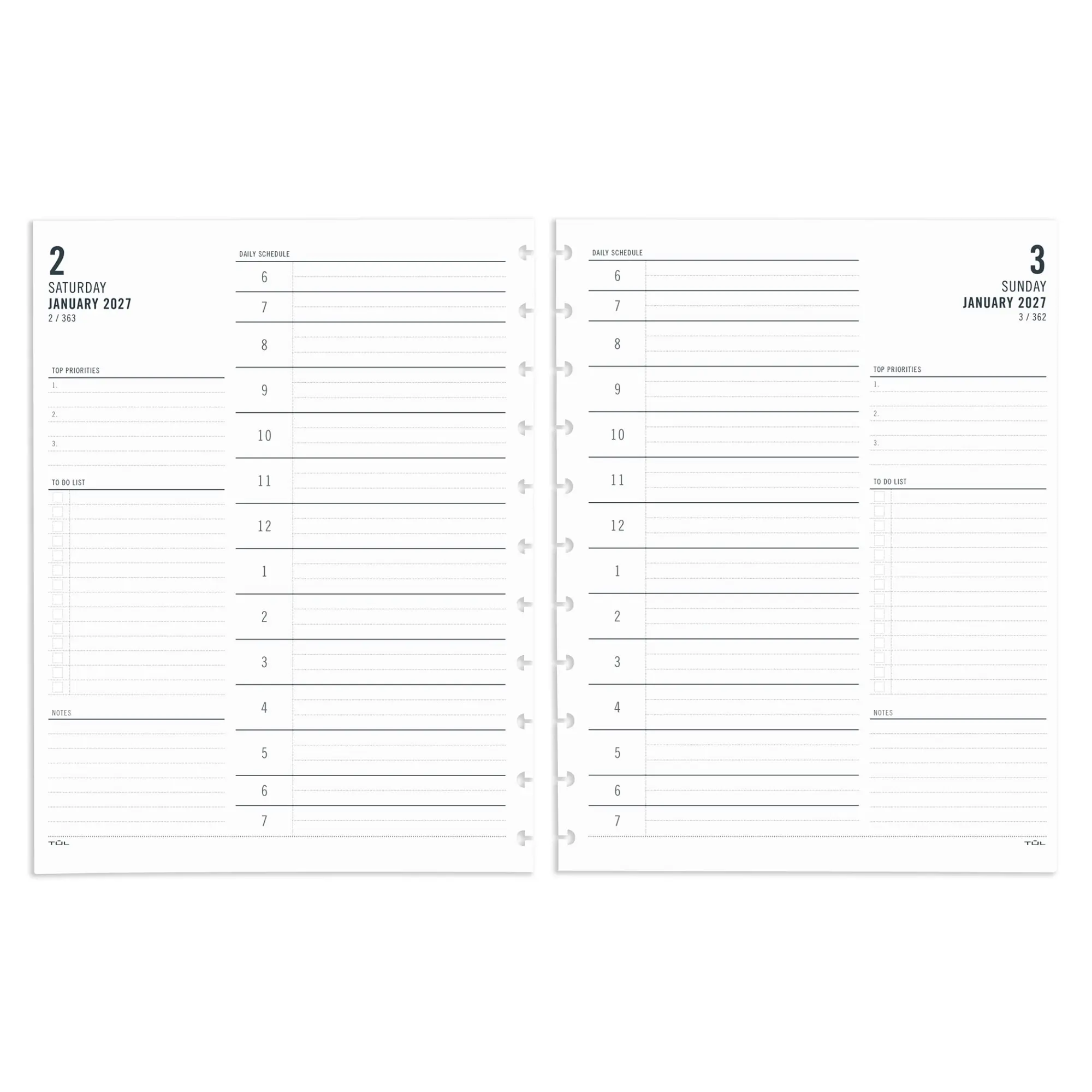 2027 TUL® Discbound Daily Planner Refill Pages, Letter Size, January To December