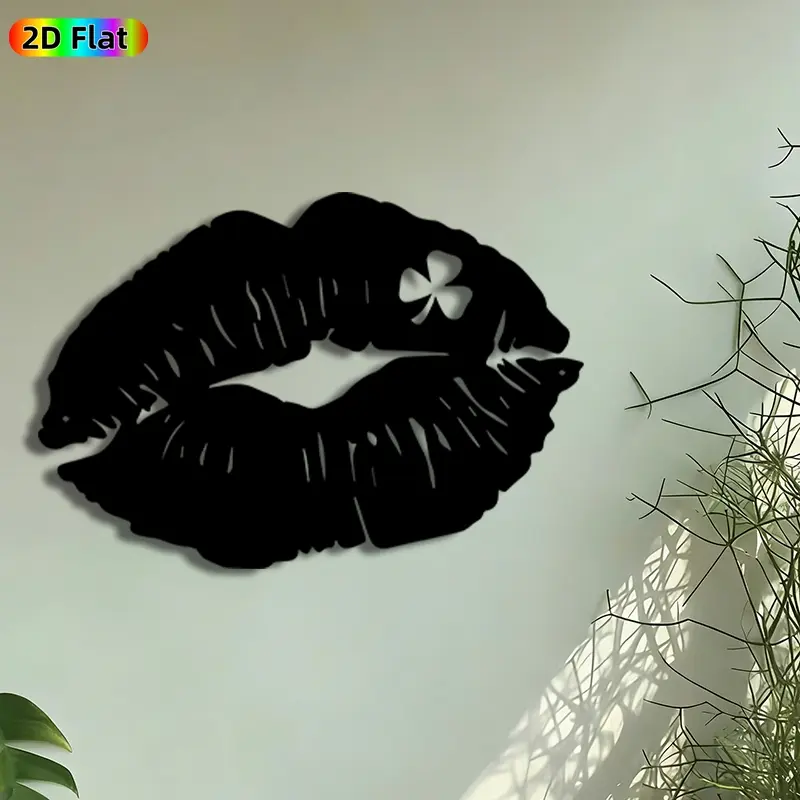 1pc Shamrock Lip Metal Wall Art, Romantic Kiss Statue Mural, Artistic Metalwork, Intricate Craftsmanship, Perfect for St Patricks Day, Valentines Day Decor, Perfect for Living Room Bedroom Bar Decor, Ideal Gift for Romantic Decor Enthusiasts.